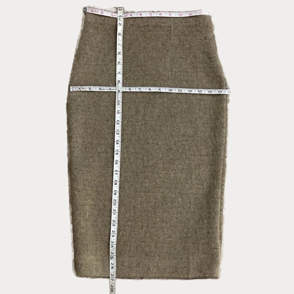 Zara Knit Mohair Blend Pencil Skirt Womens S Taupe Brown Fuzzy Midi 0367/803/736 - Picture 9 of 10